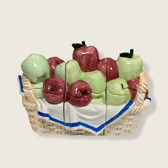 Boston Warehouse Trading Co. Apples in a Basket Canister Set - 3 section / 6 pc - Picture 1 of 3